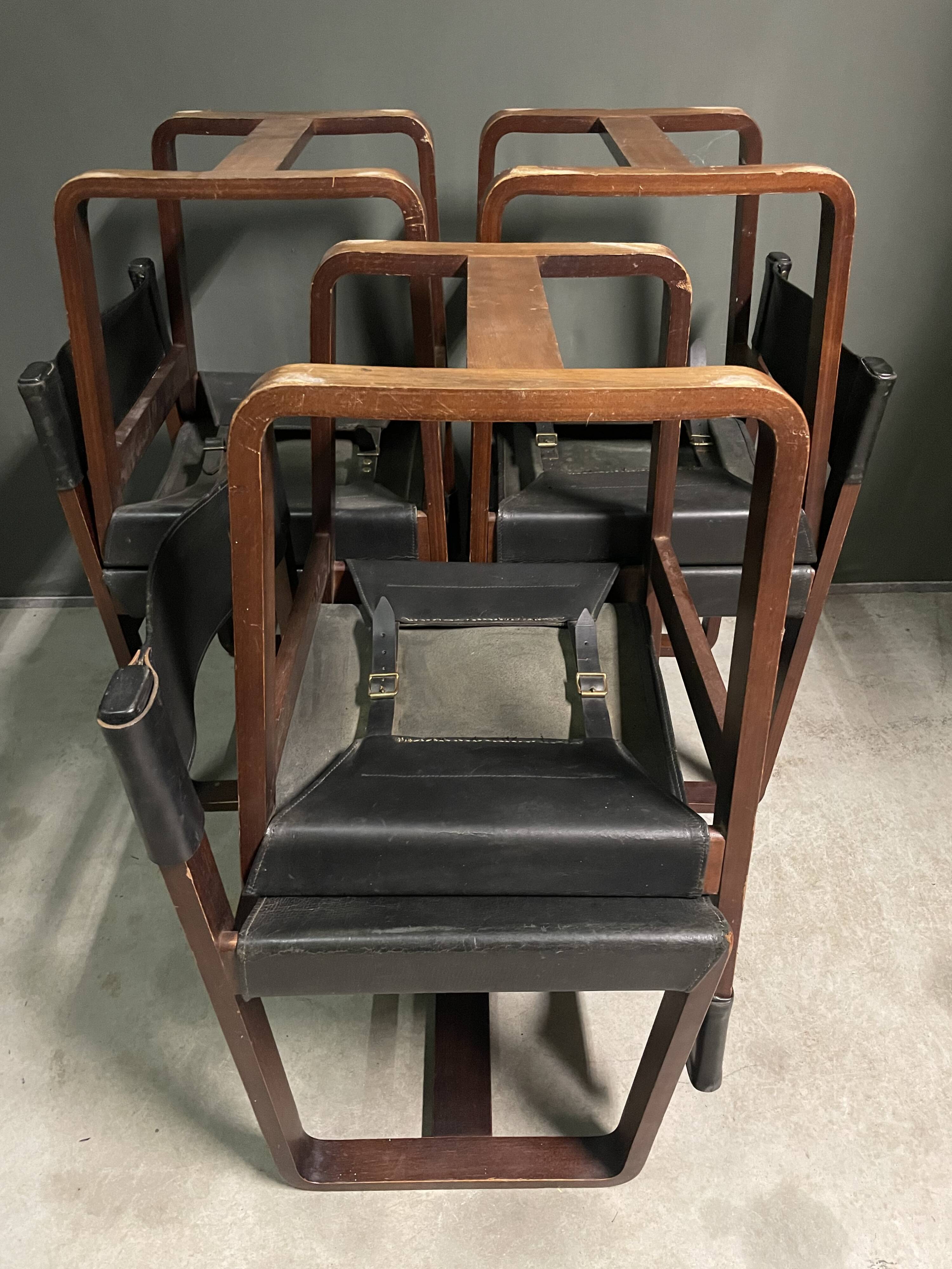 Ensemble de 6 chaises Gunther Hoffstead en cuir et palissandre pour Uniflex