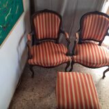 Pair of armchairs + stool in antique Louis XV style