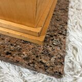 Table basse design années 80 bois, verre, granit