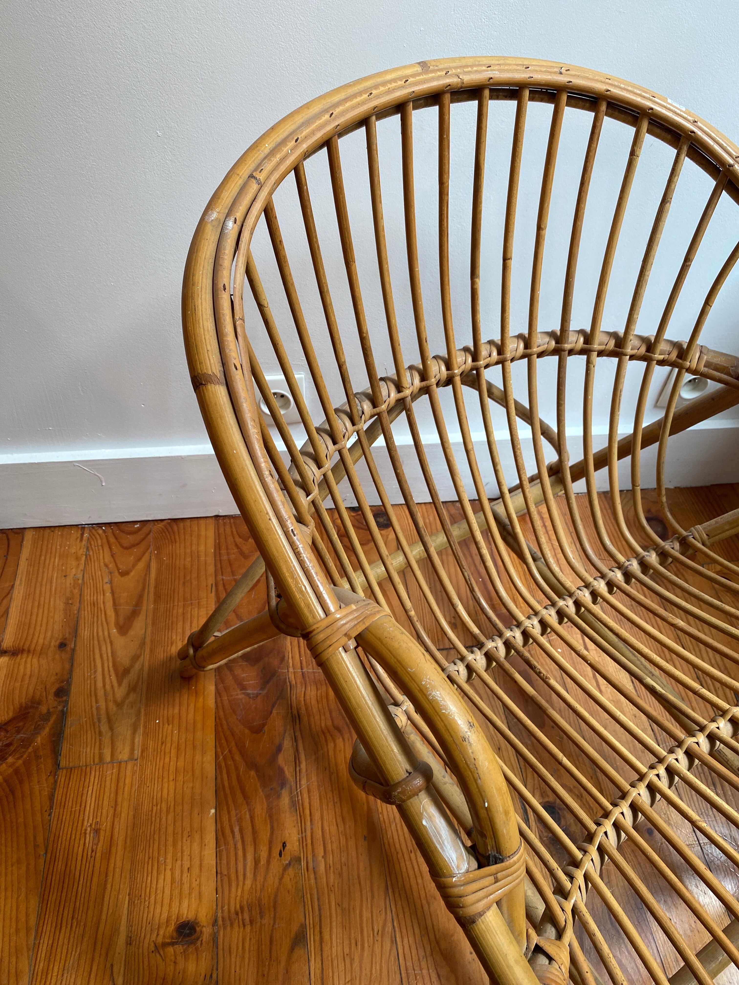 Vintage rattan shell armchair