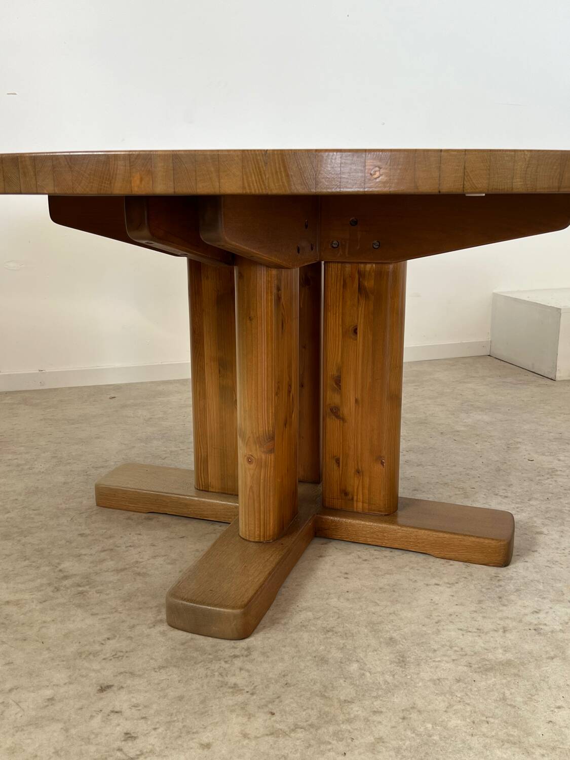 Large solid wood table 140 cm, vintage Scandinavian 70s design