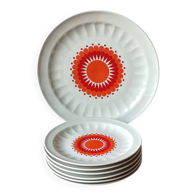 Service dessert, 6 assiettes et plat porcelaine vintage Allemagne