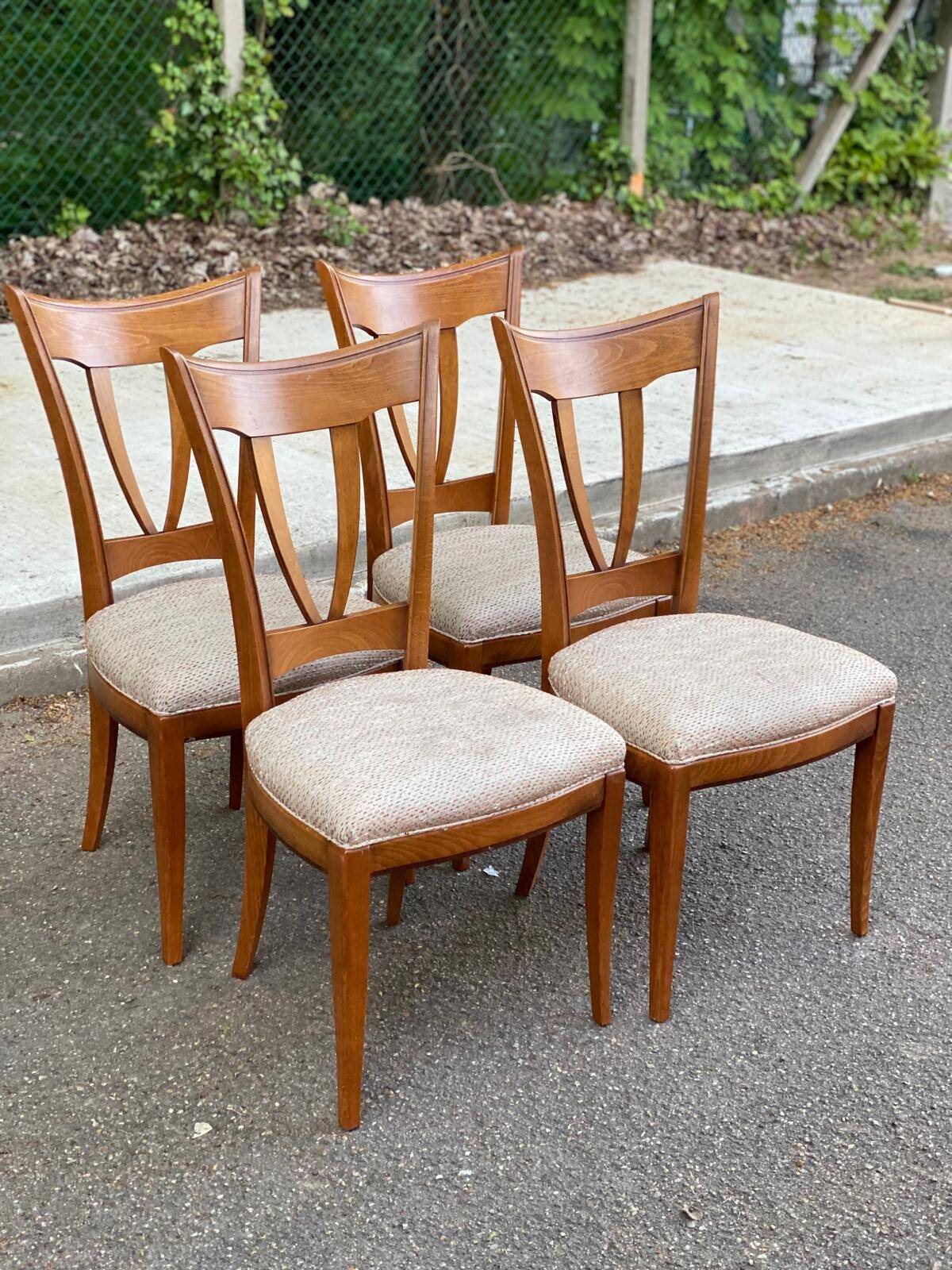 4 solid wood and fabric dining room chairs