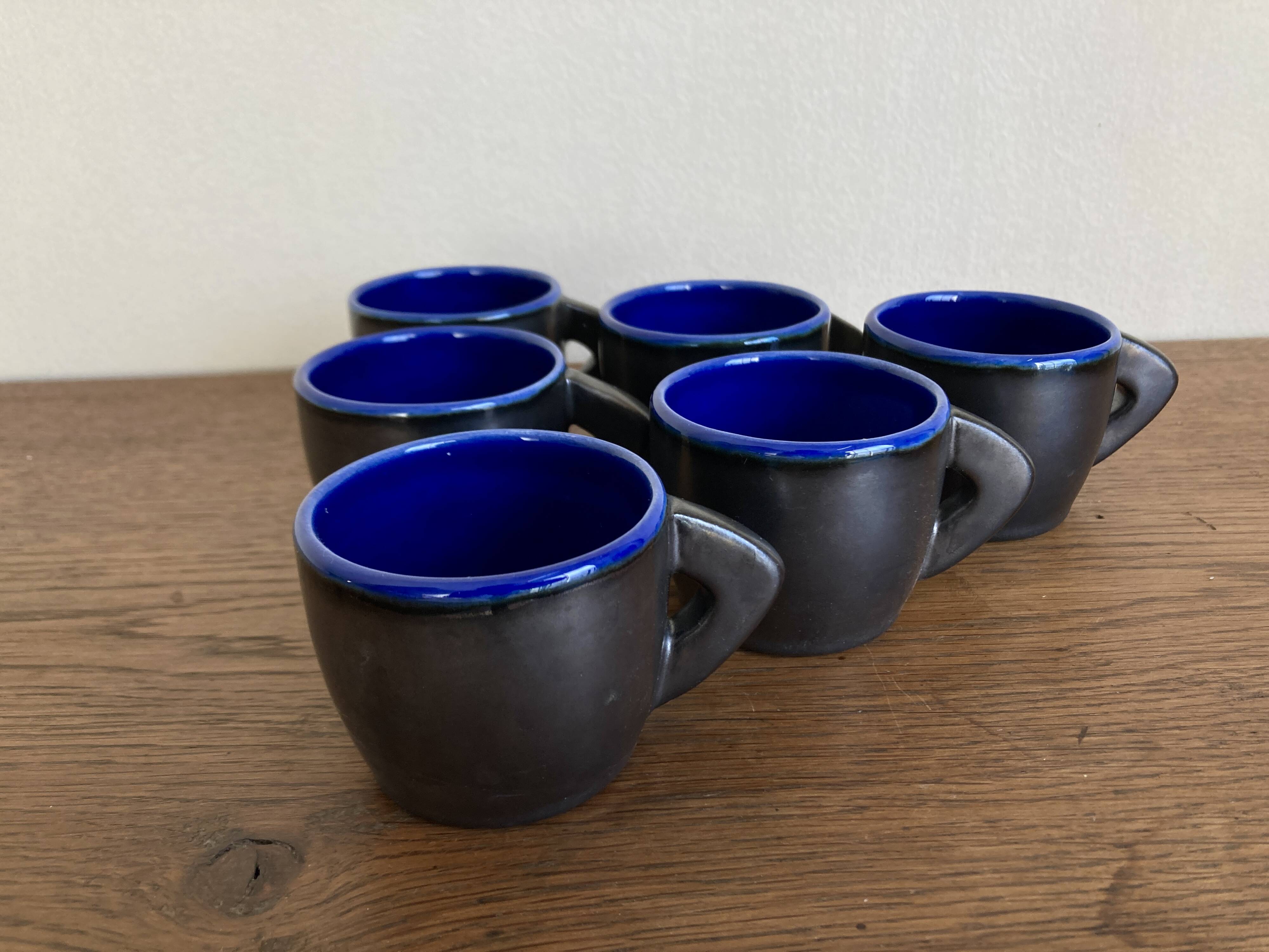 Set of 6 mid century pop 1960s glazed earthenware cups