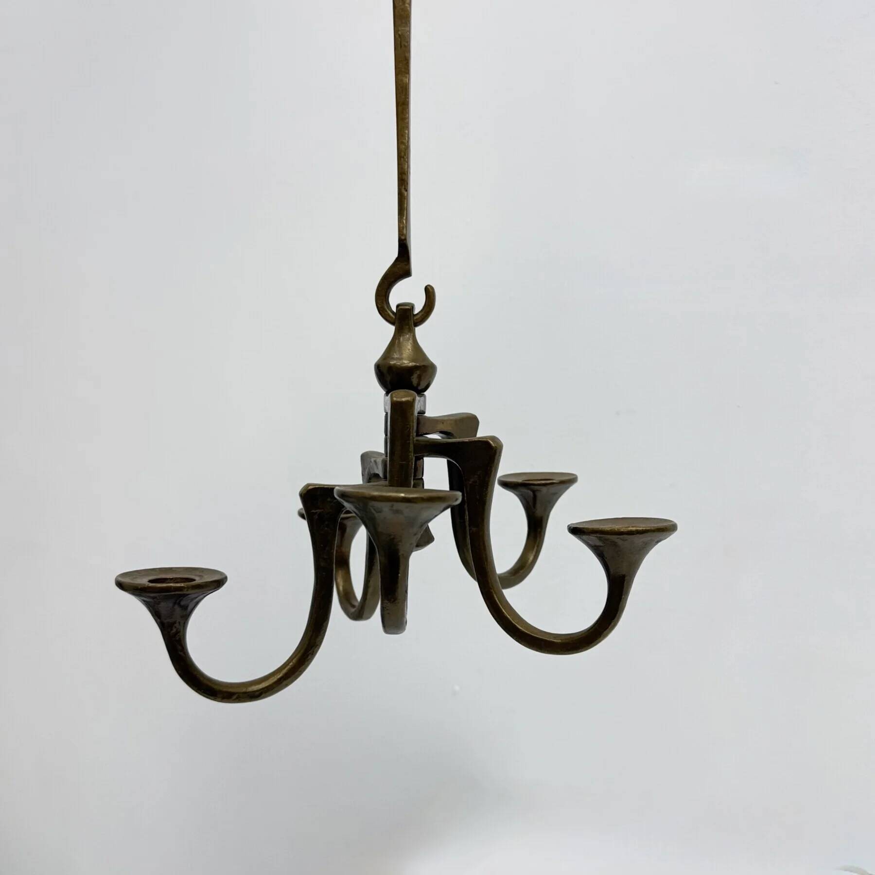 Brutalist bronze hanging chandelier by Michael Harjes, 1970s