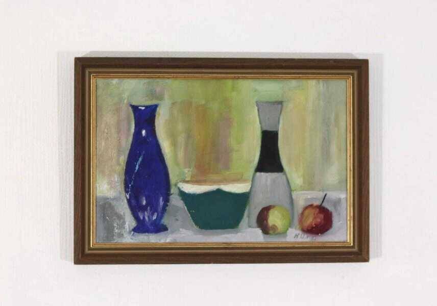 Original Mid Century  Oil on Canvas – “Bowl, Vase and Fruit” by K. W. N.