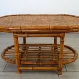 Vintage bamboo and woven wicker coffee table
