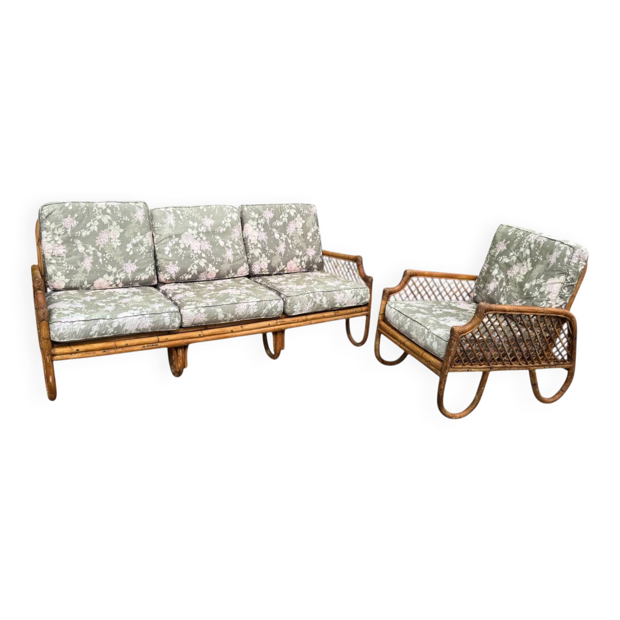 Rattan sofa and armchair from the 70s Italy