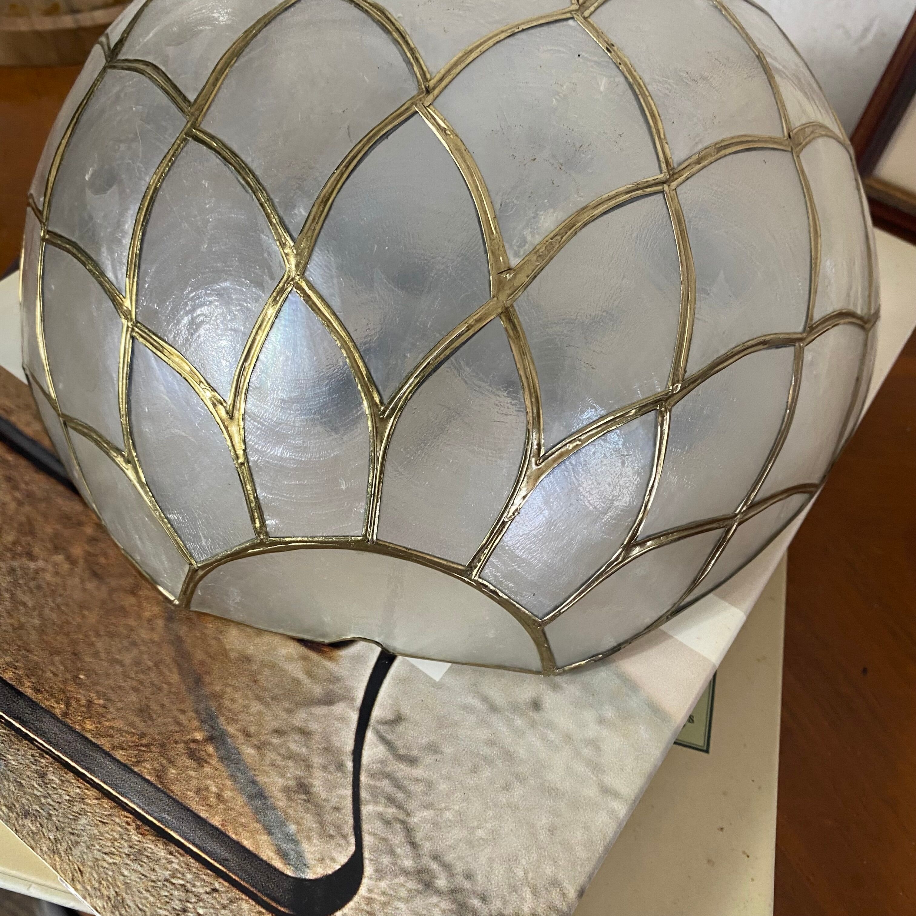 Vintage capiz shell wall light half moon 1950s 1960s