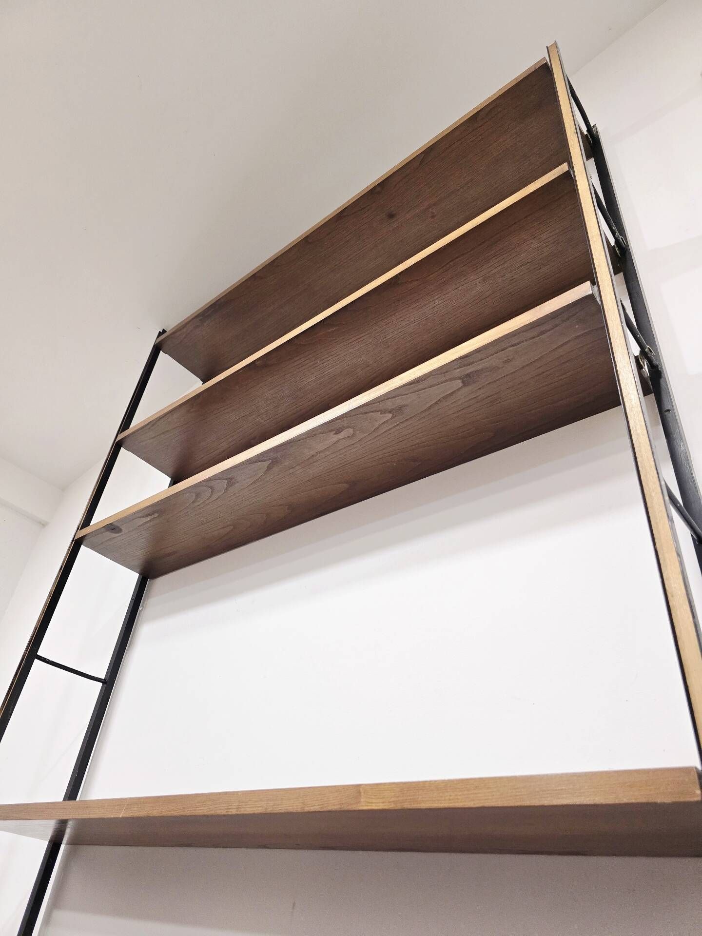 Vintage 1950s Mid-Century Modern Wall Shelving Unit – Hardwood & Alumi