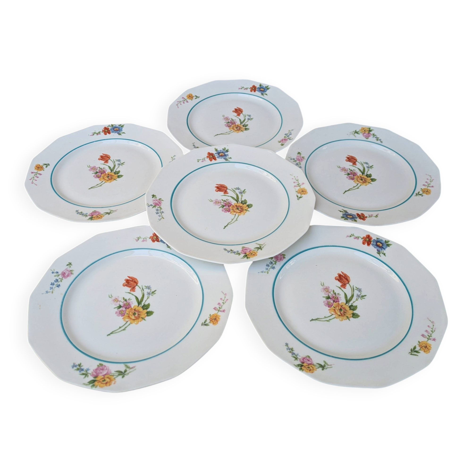 Ensemble de 6 assiettes à dessert à motif de bouquet de fleurs 20.5cm