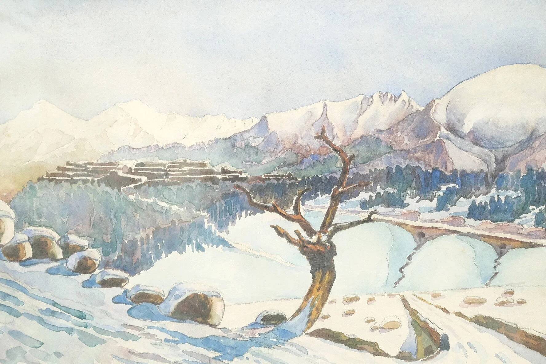 Watercolor signed by Mont Louis - Catalonia, 1934