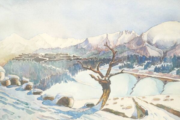 Aquarelle signée de Mont Louis, Catalogne 1934