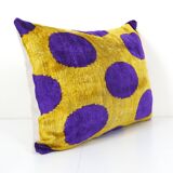 Ikat blue polka dot pillow cover - silk ethnic yellow velvet lumbar pillow cover - ethnic decorativ