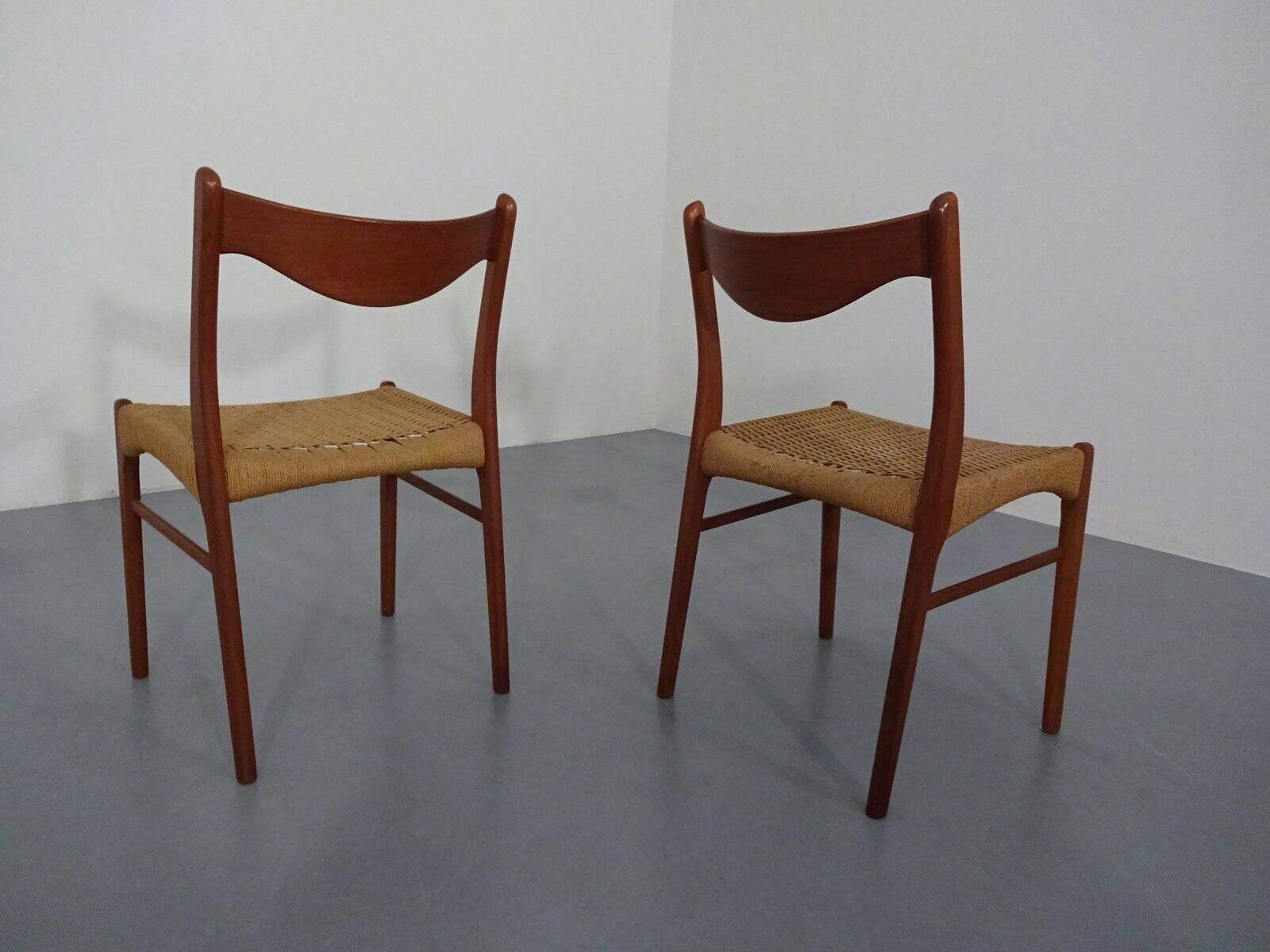 Set of Teak and Paper Cord Dining Chairs by Ejner Larsen for Glyngøre Stolefabrik, 1960s