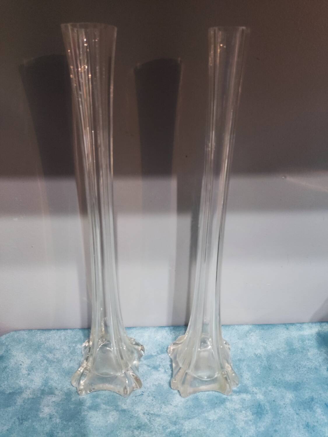 Pair of vintage chiseled glass soliflore vases