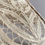 Antique hanging lampshade in rattan and openwork embroidered fabric