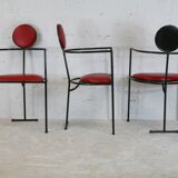 3 armchairs designs steel and leather, France, circa 1980