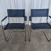 Set of 2 Vintage Mart Stam Style S34 Chair: Blue Leather, Bauhaus Design