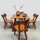 Vintage brutalist wooden dining set chairs & table 1970