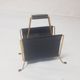 Small magazine holder or letter holder in brass and black leather from the 50s and 60s
