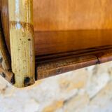 Vintage rattan and bamboo wall shelf with glass door cabinet, 1960s