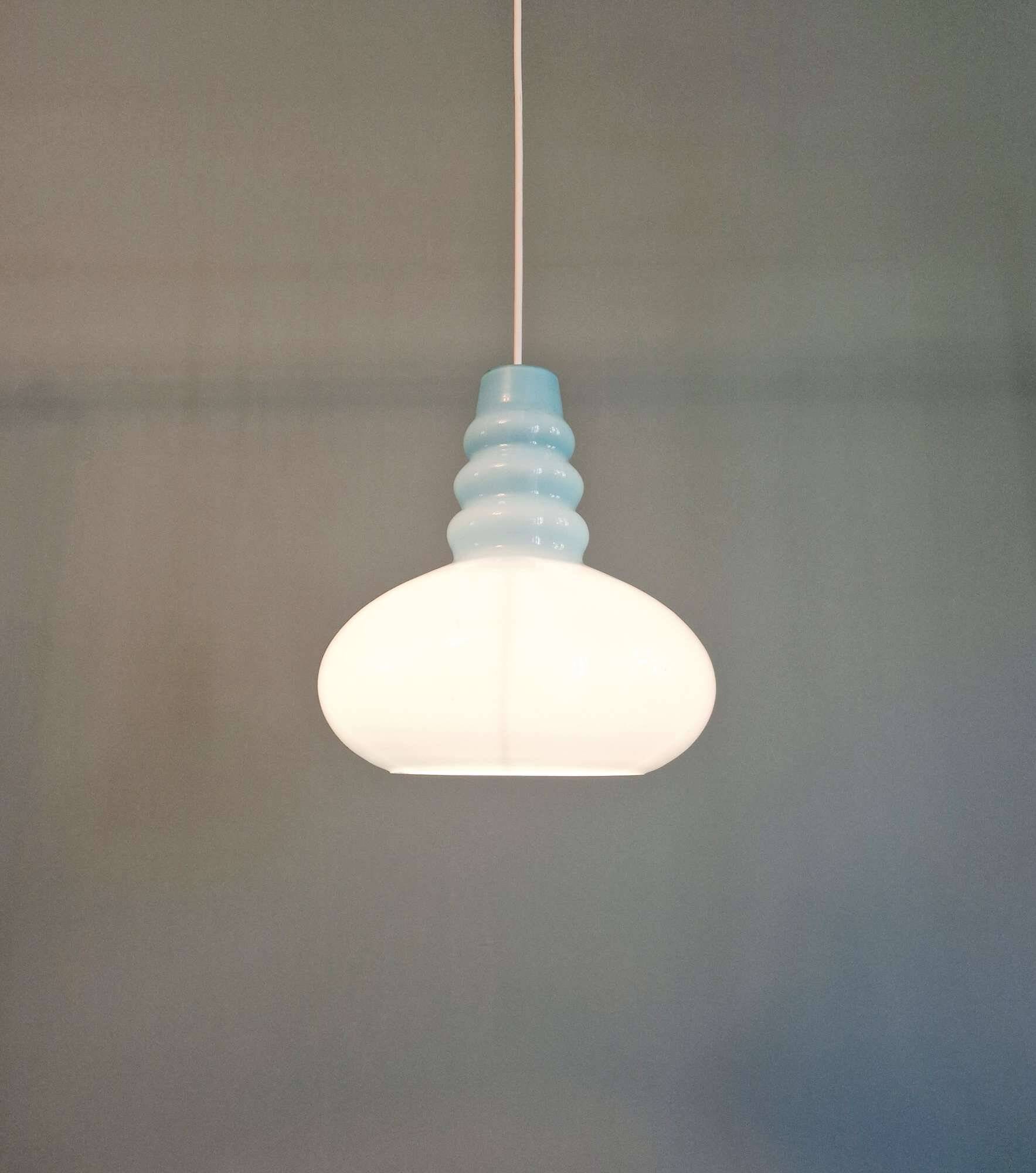 Space Age pendant light in blue opaline, Peill & Putzler, 1970