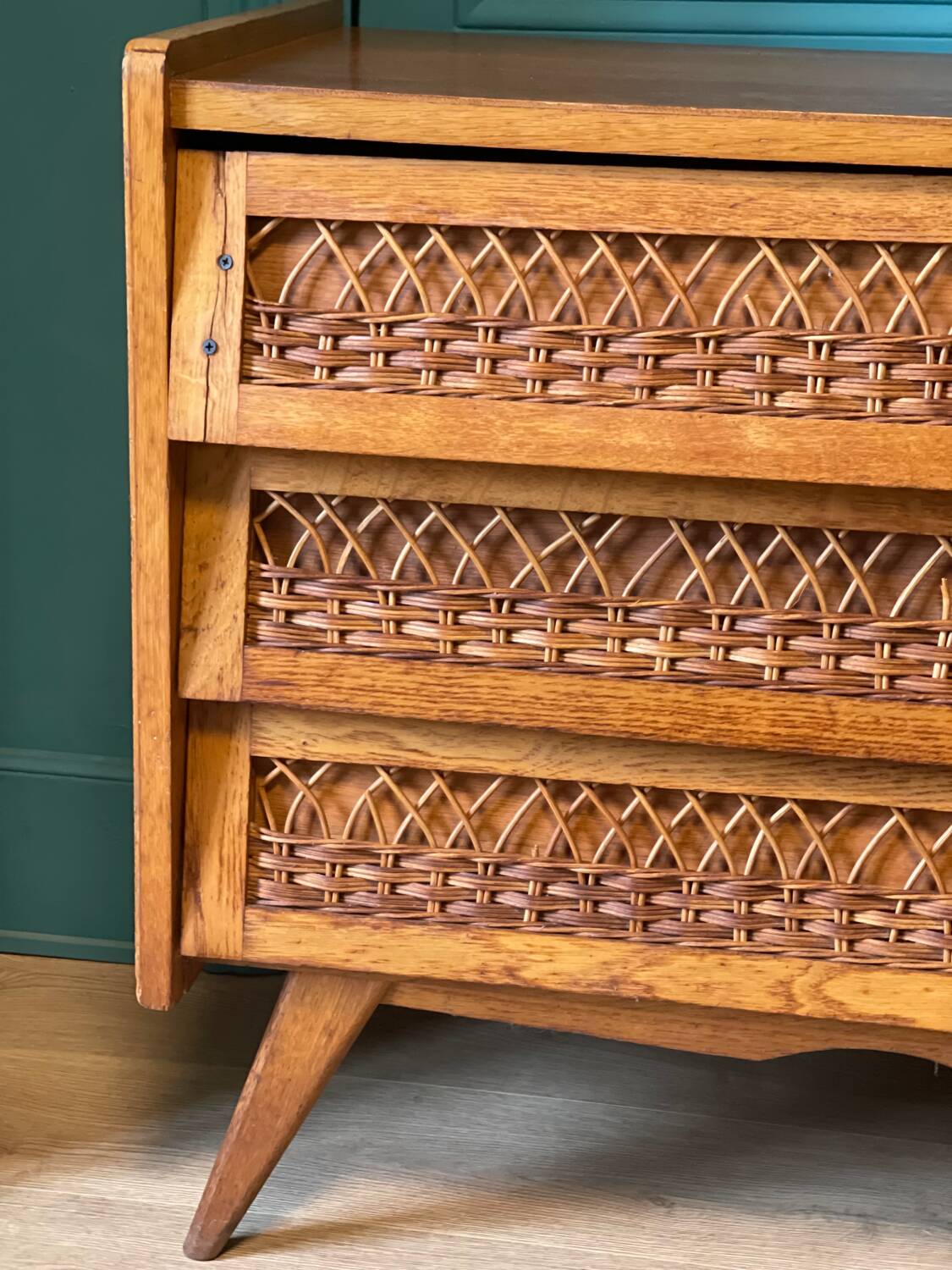 Commode vintage bois et rotin