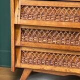 Commode vintage bois et rotin