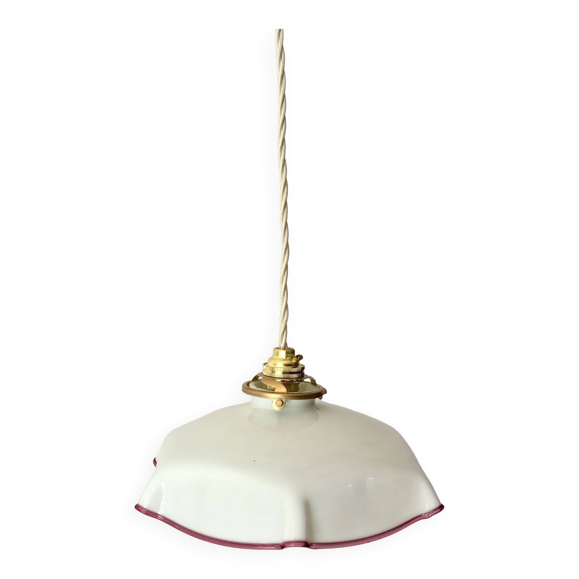 suspension in white pleated opaline and burgundy edging from the 1950s