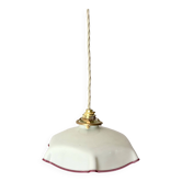 suspension in white pleated opaline and burgundy edging from the 1950s