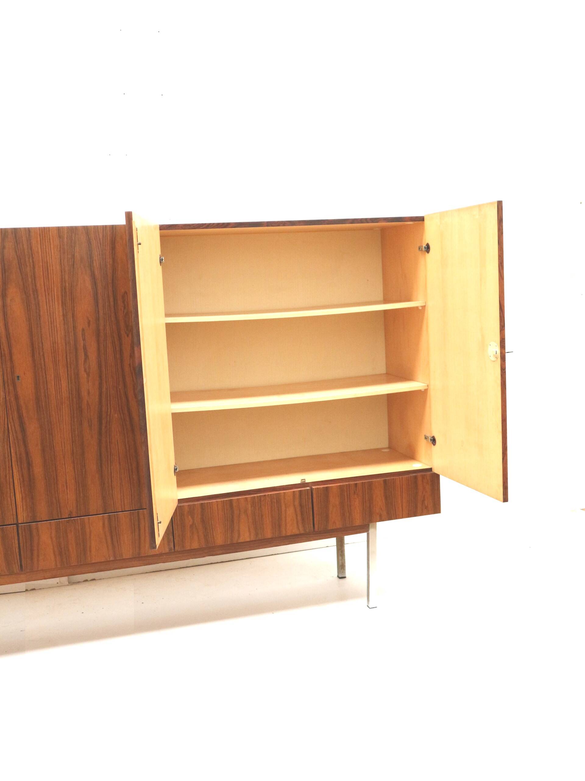 Large vintage rosewood sideboard with 6 doors from the 1960s