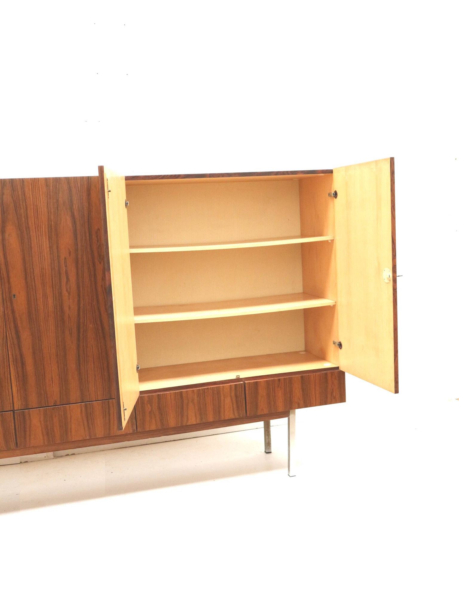 Large vintage rosewood sideboard with 6 doors from the 1960s