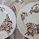 8 assiettes plates en faïence Clairefontaine motif Kyoto sépia fin XIXème