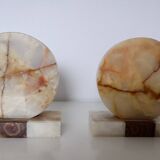 Pair of marble and onyx bookends, geometric design, Art Deco style.