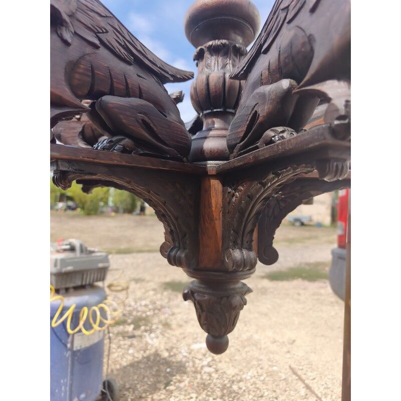 Oak chandelier in neo-Gothic style