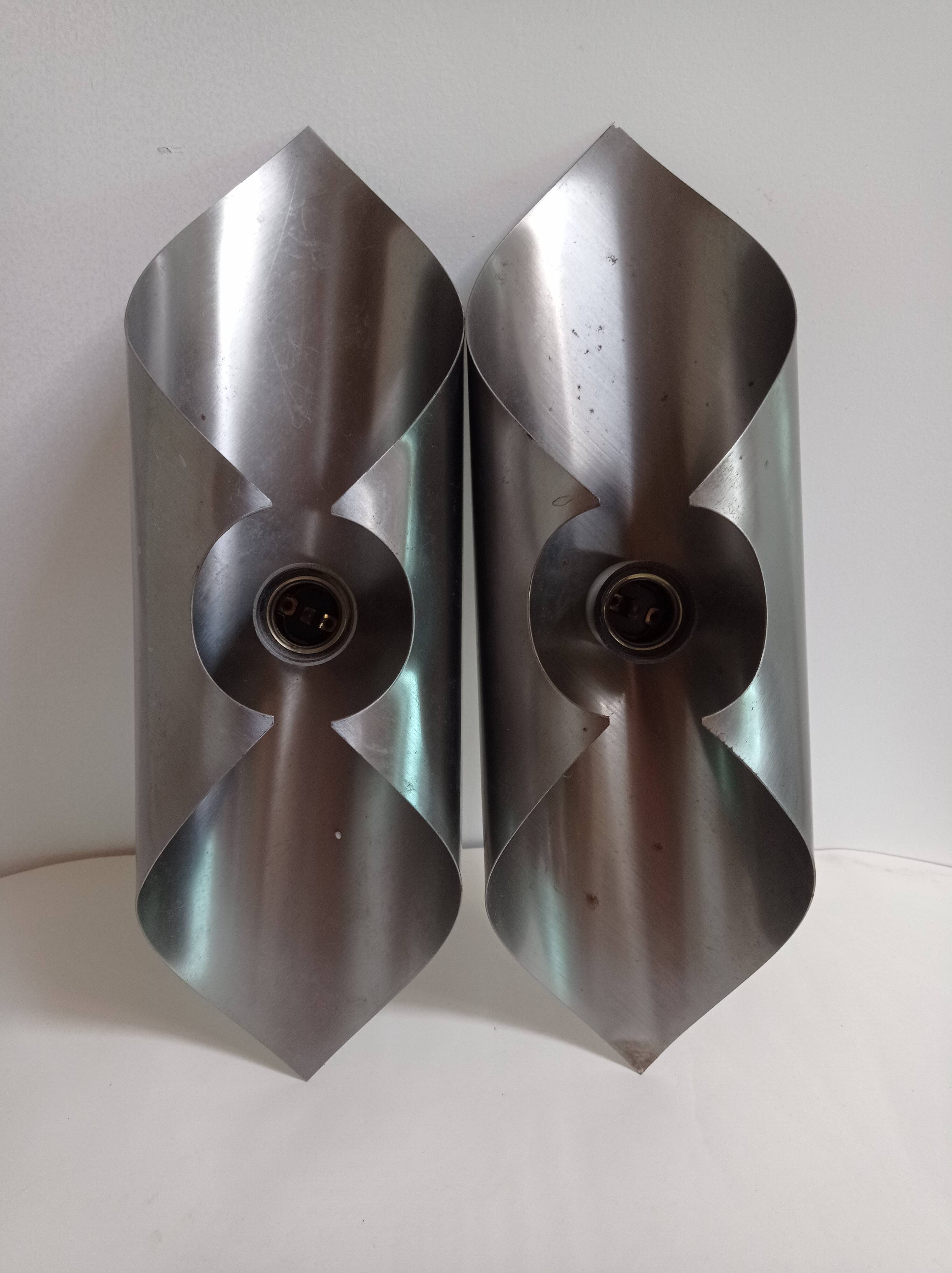 Brushed steel wall lamps 1970