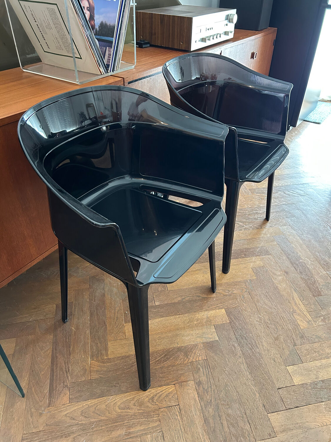 "Papyrus" black armchairs designed by Ronan and Erwan Bouroullec.