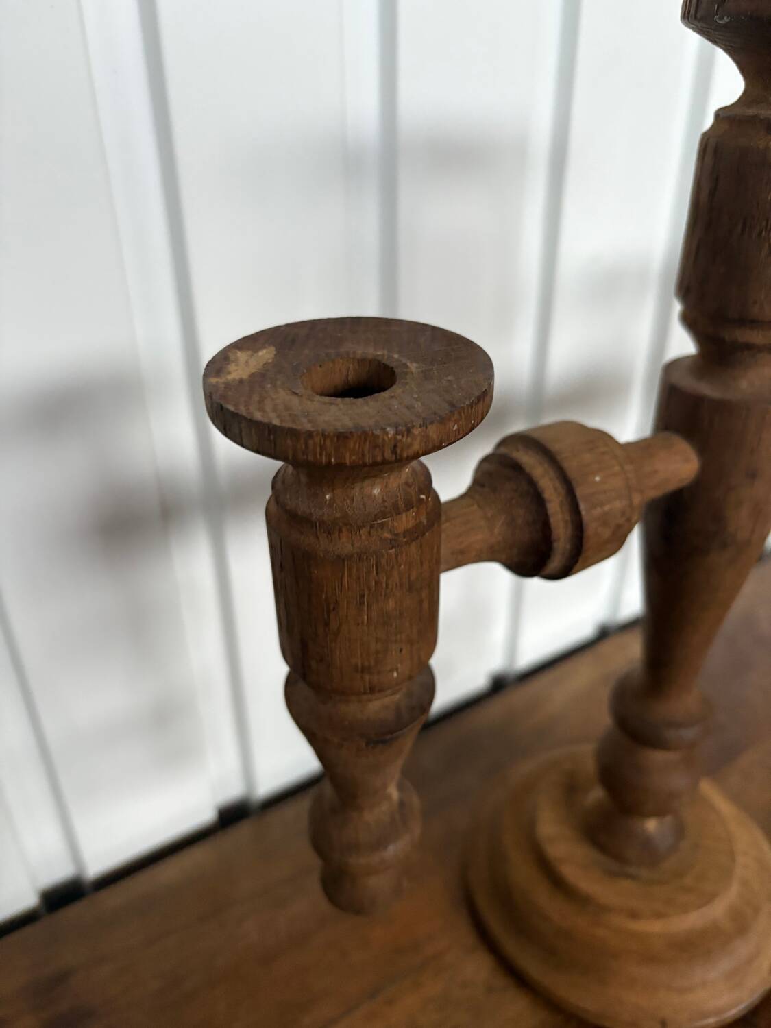 Scandinavian candlestick / candelabra in turned wood from the 50s/60s
