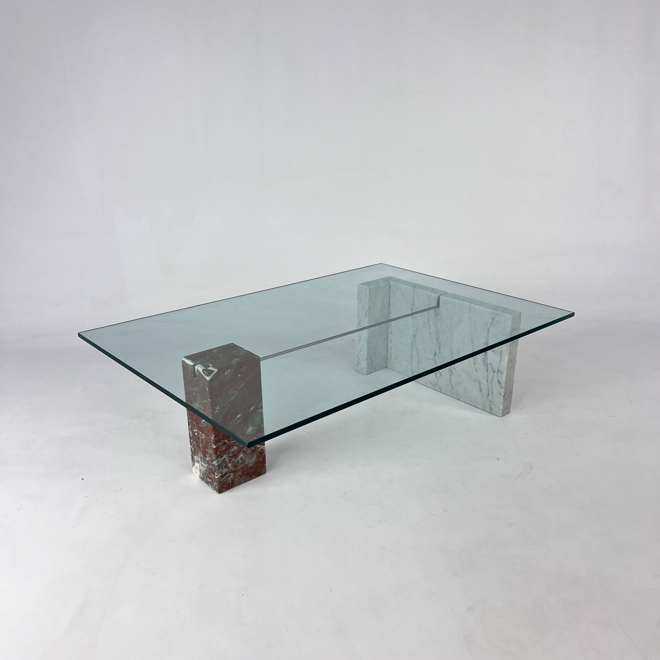 Base en verre et marbre à deux pierres vintage, Italie, années 1970