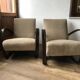 Paire de fauteuils H 269 marron en hêtre et tissu par Jindrich Halabala (années 1930)
