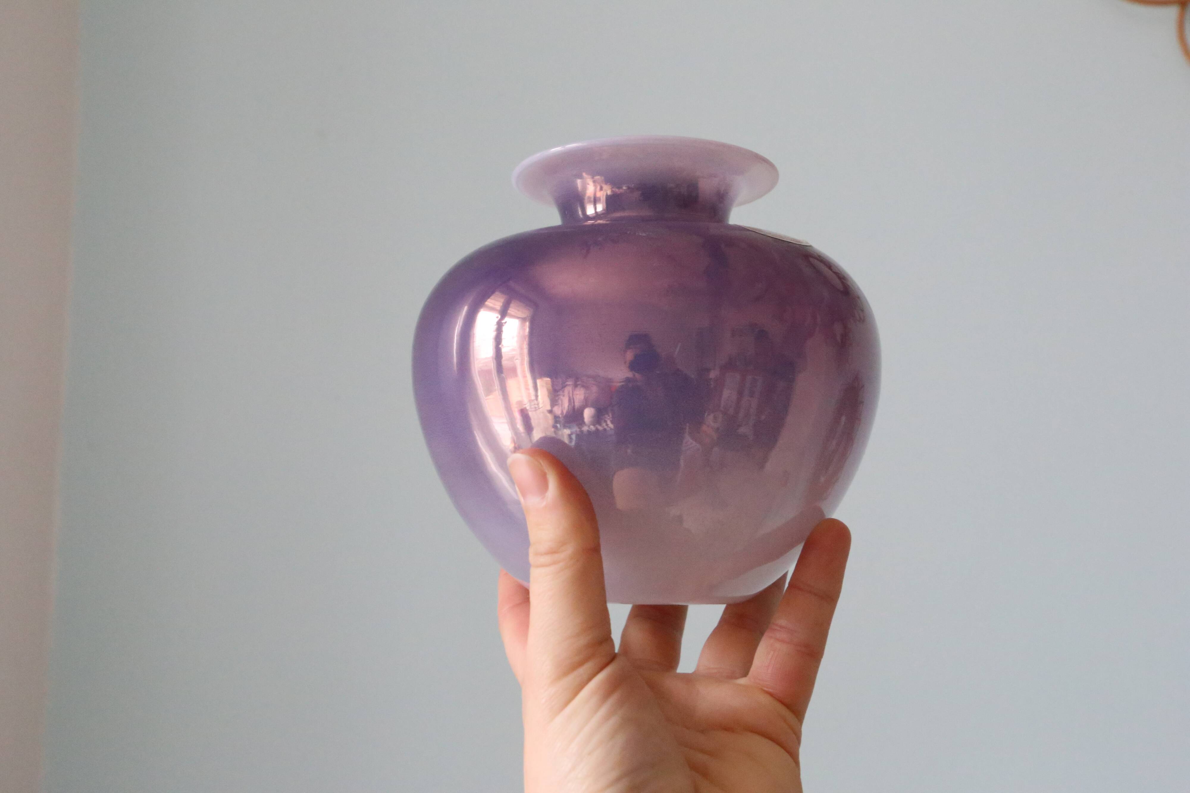 Iridescent glass ball vase, vintage, 1980