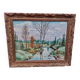 Oil on mounted panel lake landscape