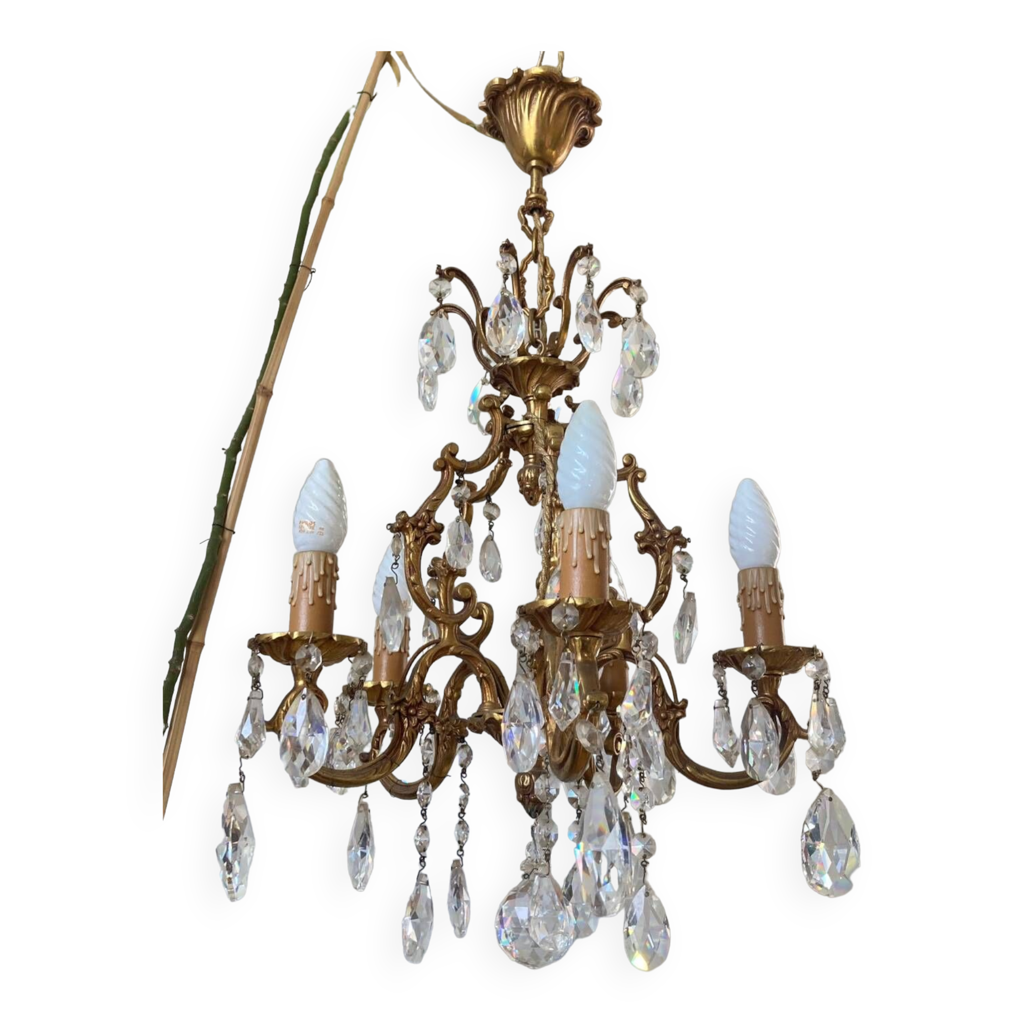 20th century gilded bronze cage chandelier with tassels