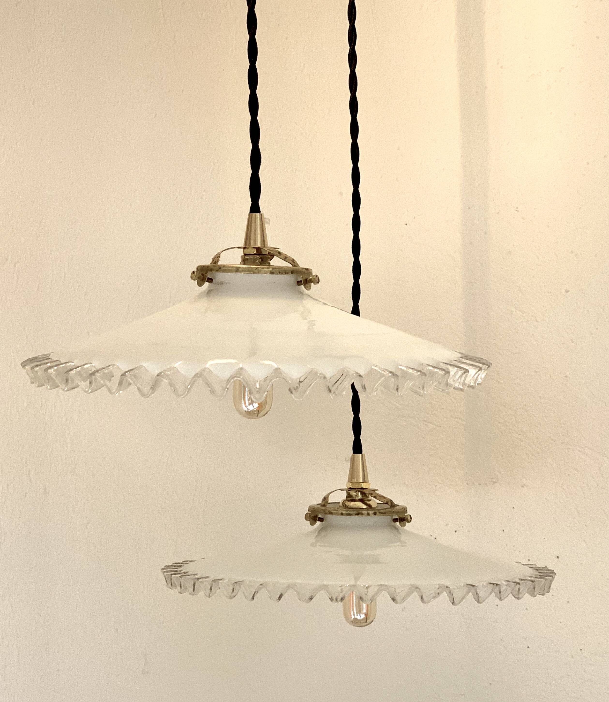 Pair of serrated opaline pendants