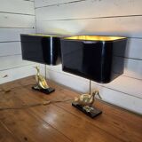 Paire de lampes années 70 à poser  figurant un canard en laiton