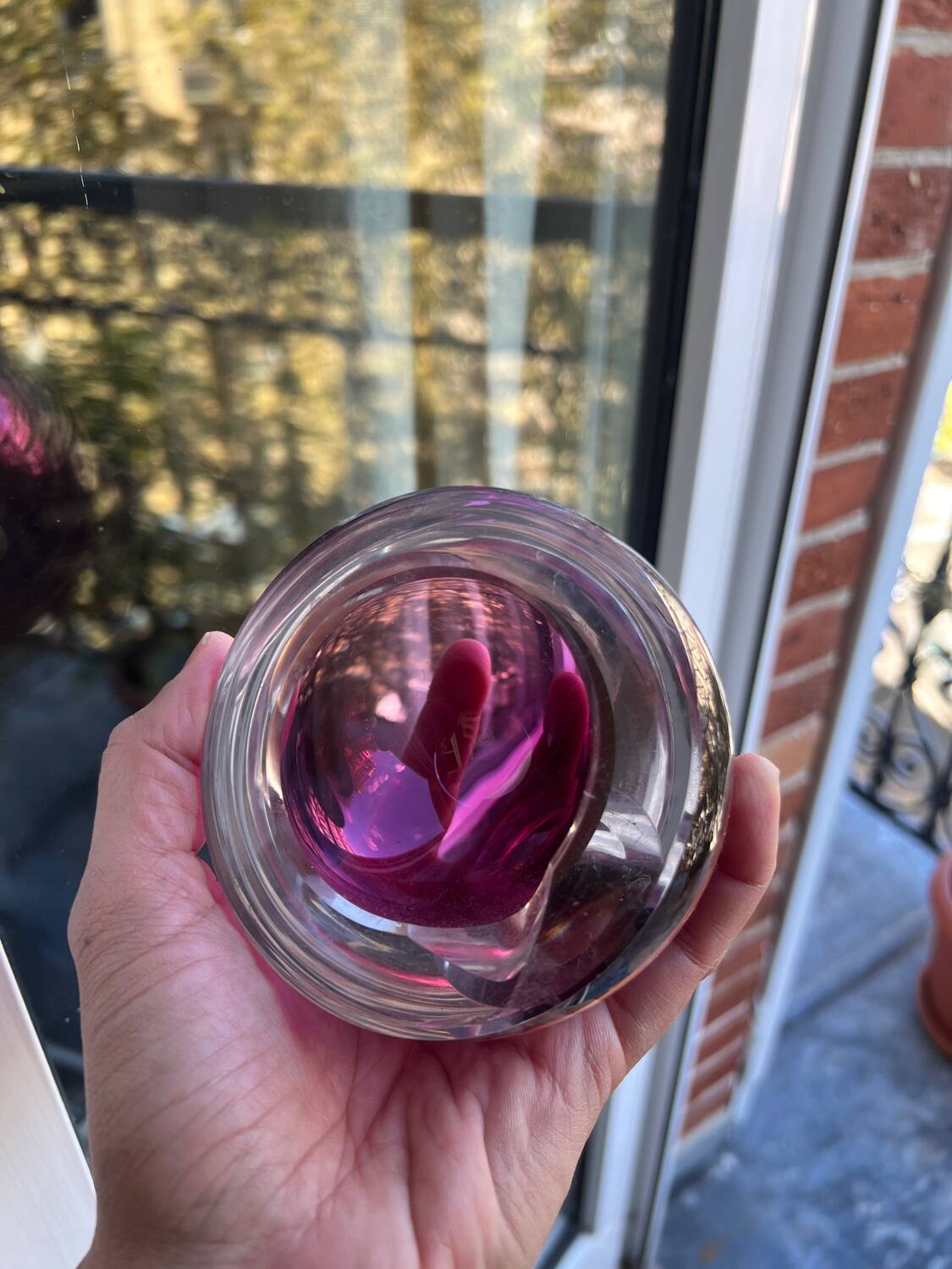 Saint Louis crystal purple overlay half sphere ashtray model 1