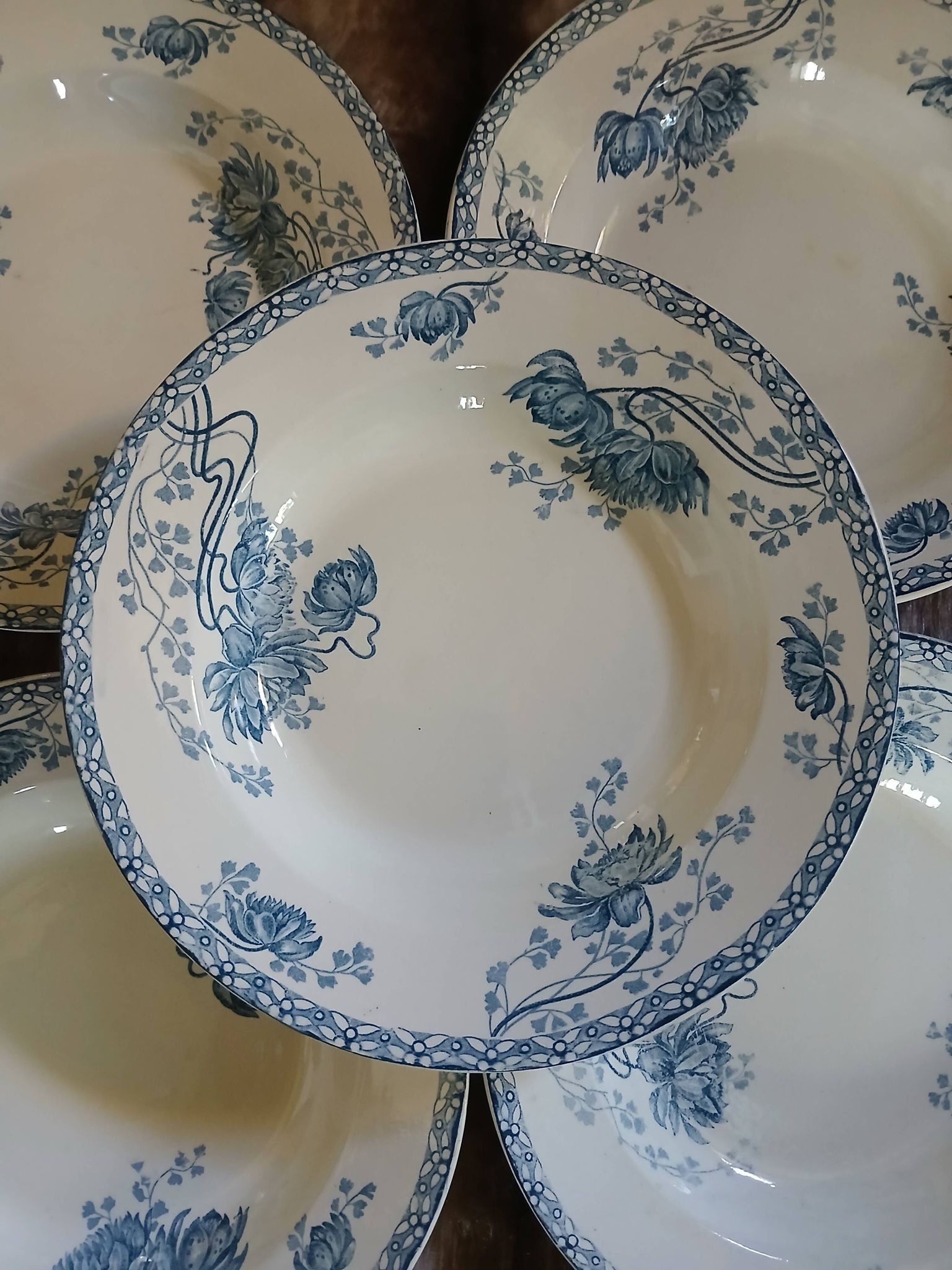 6 antique deep plates in ironstone