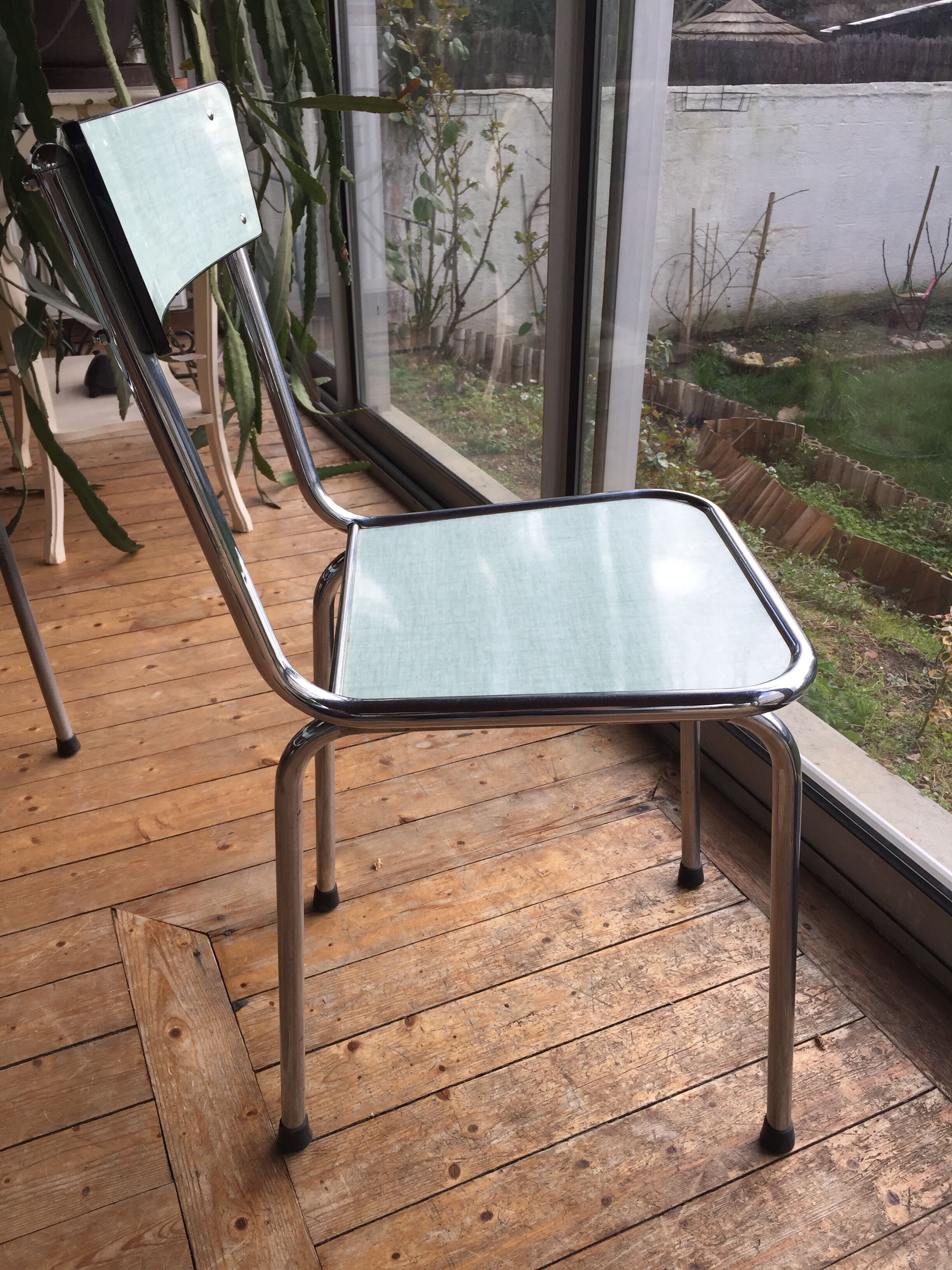 Green formica chairs