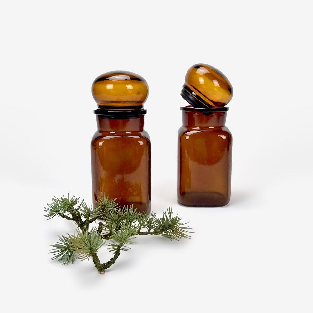 Pair of amber glass jars